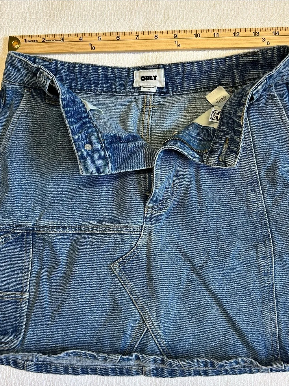 OBEY Women’s Size 26 Blue Asymmetric Utility Denim Mini Skirt